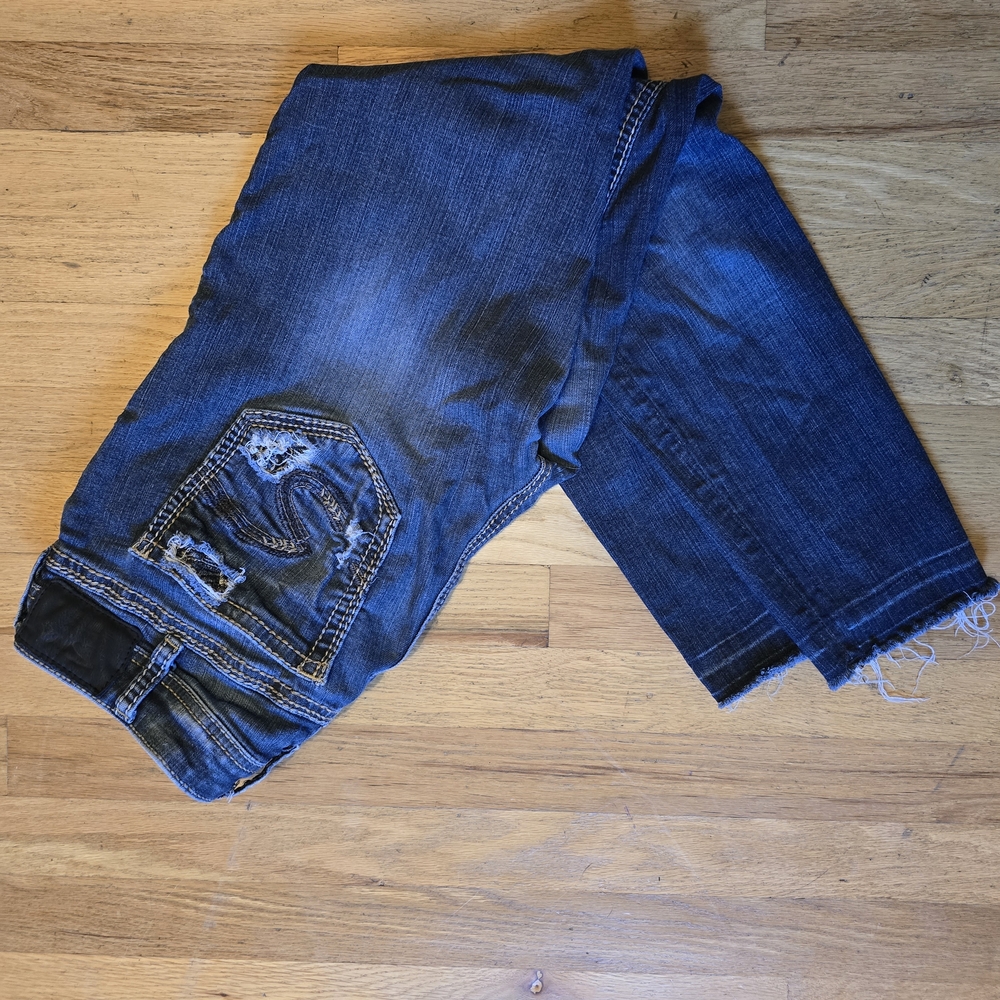 Silver Jeans Women's Distressed Dark Blue Skinny Jeans